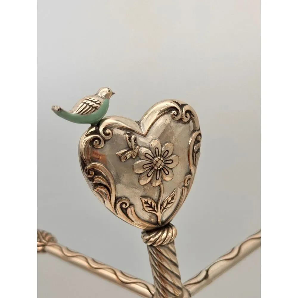 Brighton Silver Songbird Heart Jewelry Tree Stand Organizer Filigree #G80572
